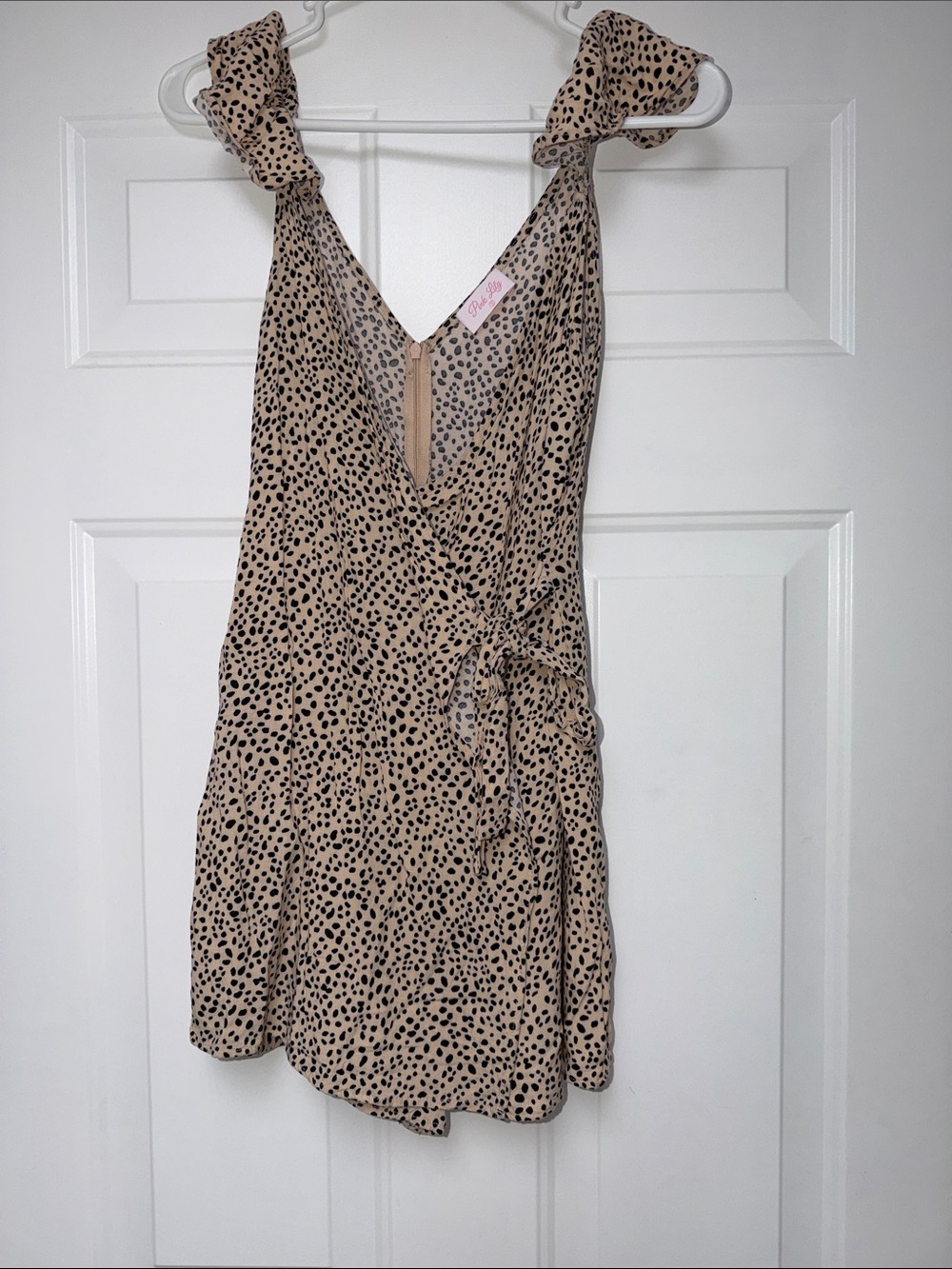 Pink Lily Beige & Black Spotted Wrap Romper